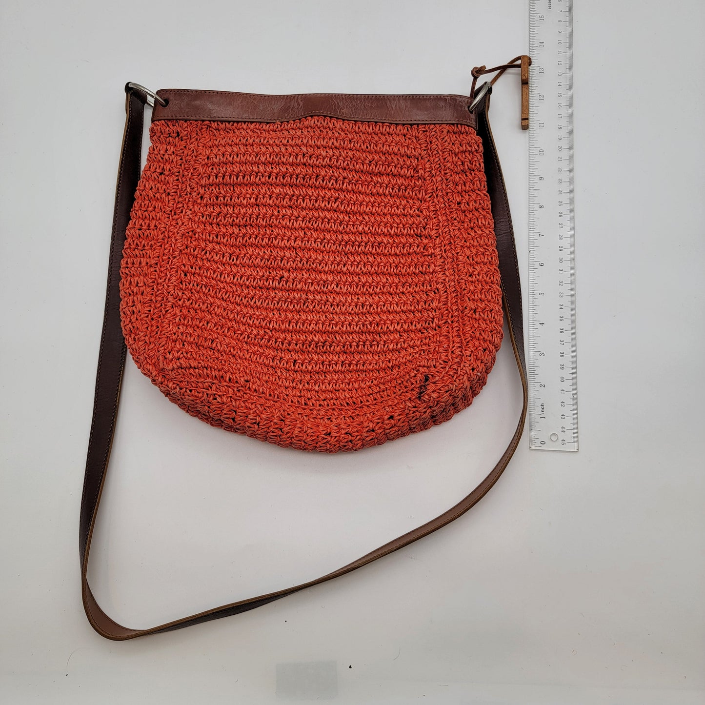 Vintage Fossil Woven Straw & Leather Crossbody Bag