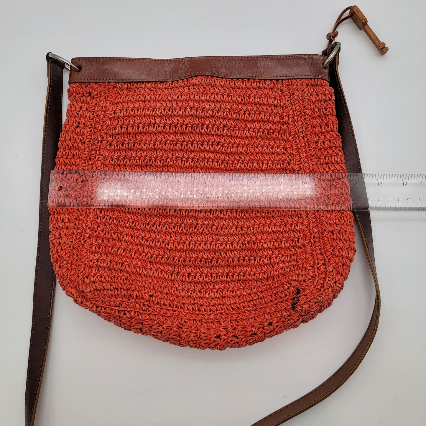 Vintage Fossil Woven Straw & Leather Crossbody Bag