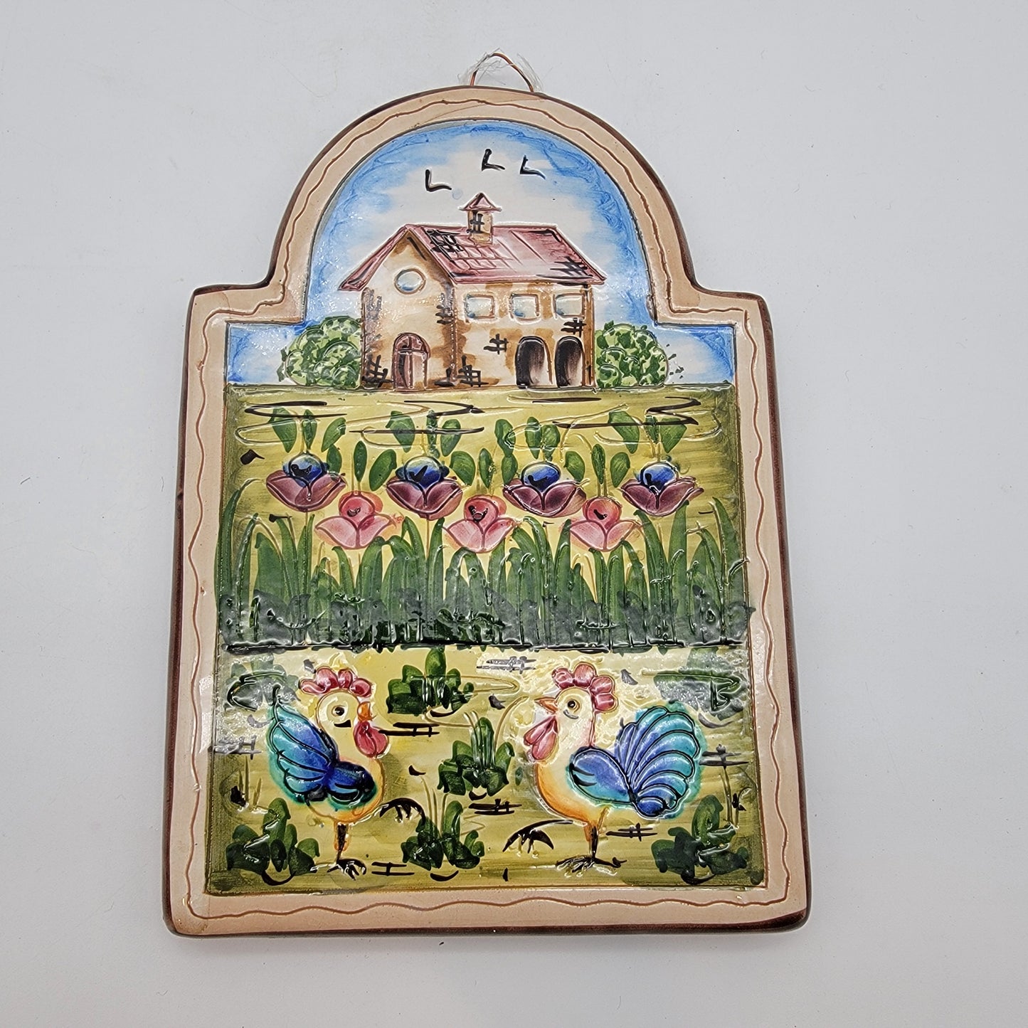 Cer-Brogi Italian Terracotta Wall Hanging Villa & Rooster Design