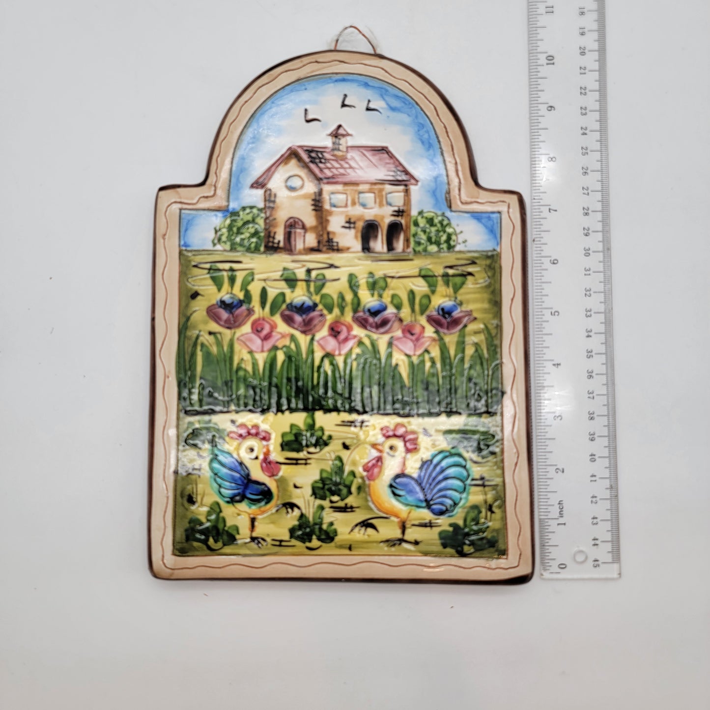 Cer-Brogi Italian Terracotta Wall Hanging Villa & Rooster Design