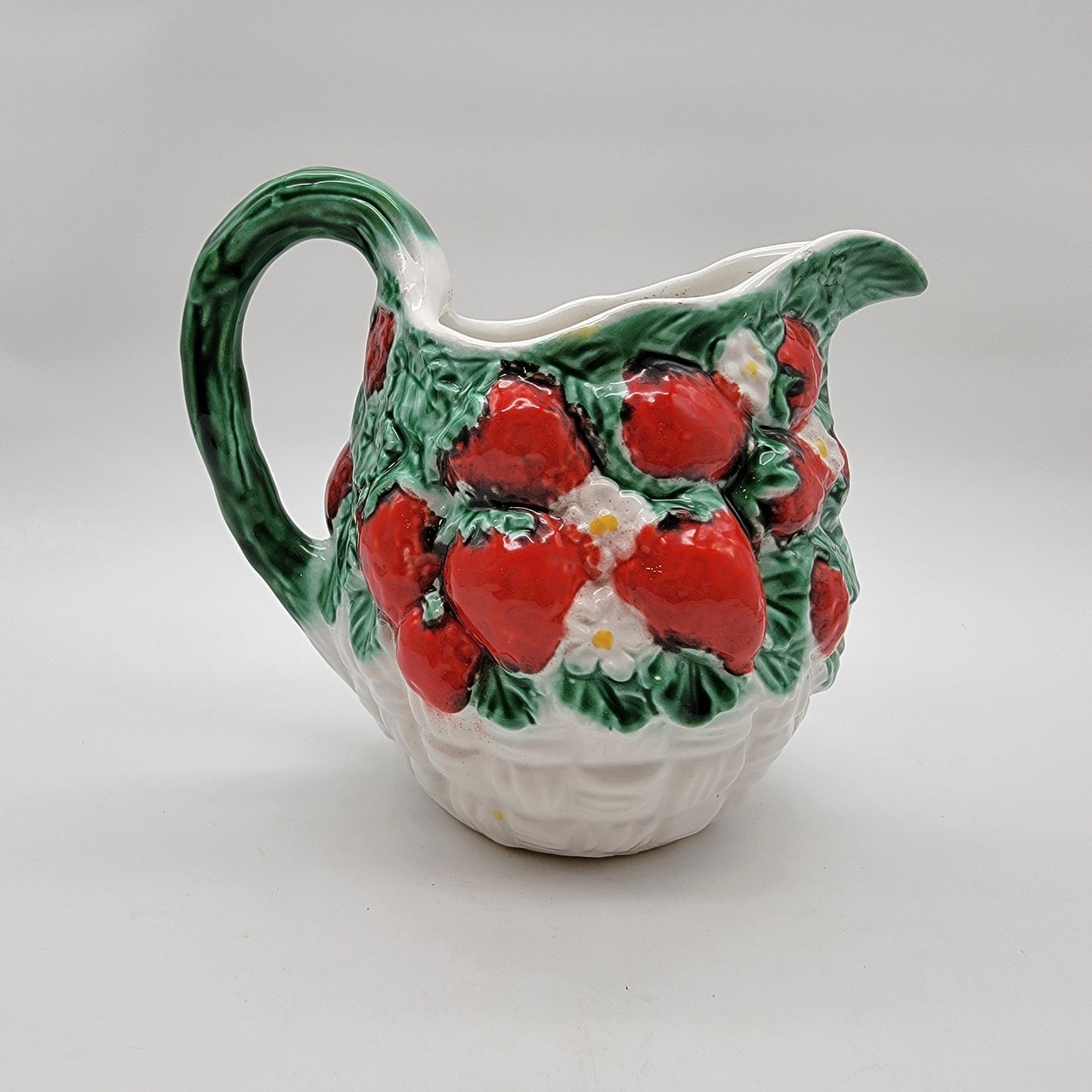 Vintage Italian Majolica Strawberries Water Pitcher