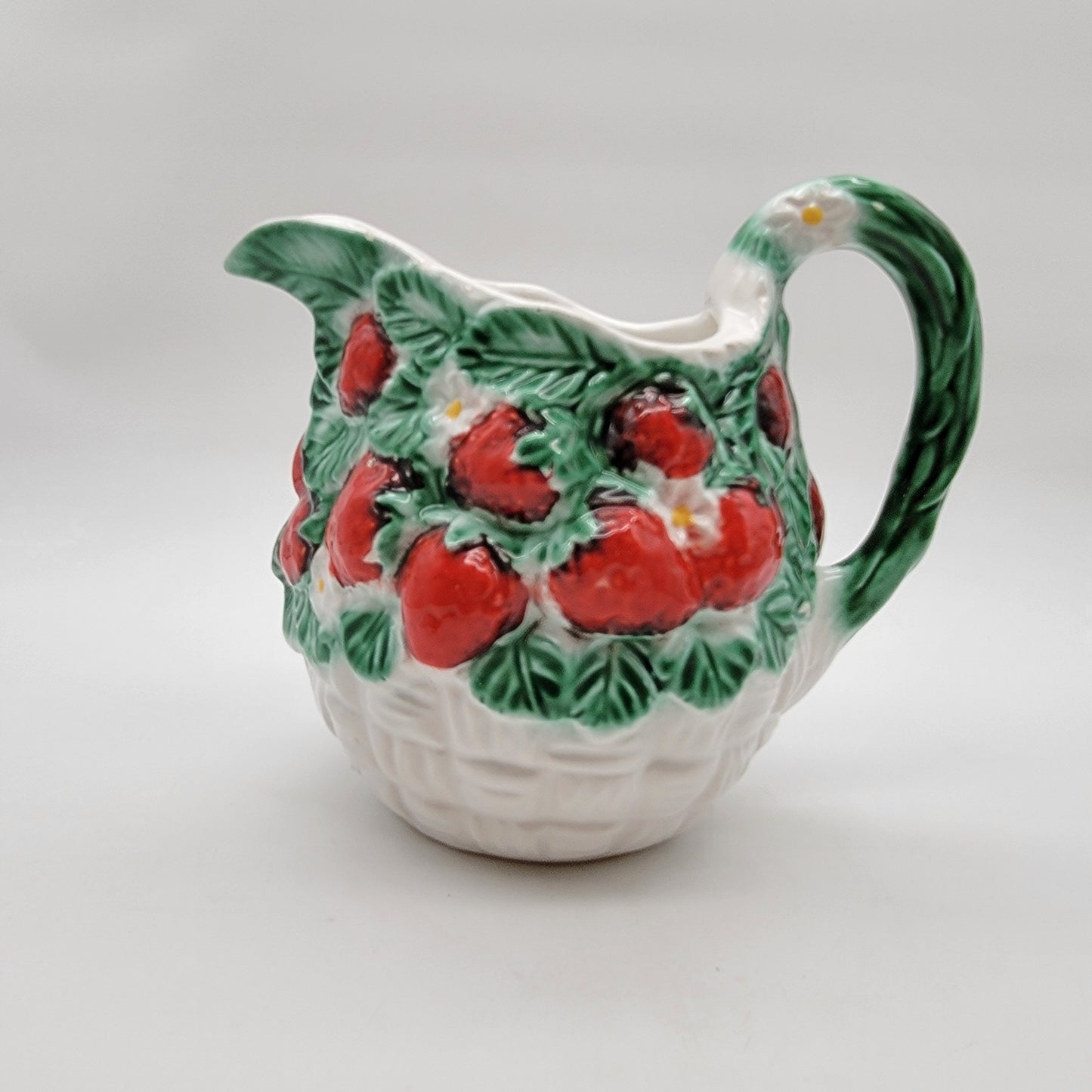 Vintage Italian Majolica Strawberries Water Pitcher