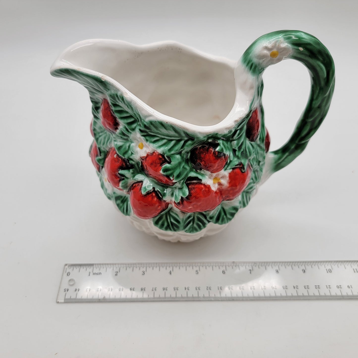 Vintage Italian Majolica Strawberries Water Pitcher