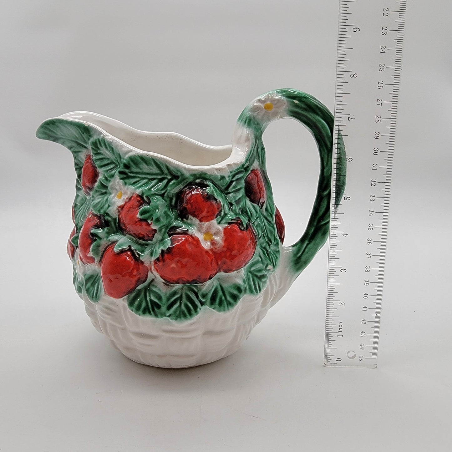 Vintage Italian Majolica Strawberries Water Pitcher