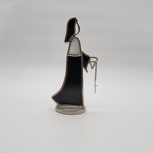Stained Glass Nun Figurine With Rosary Chain - 5.5"
