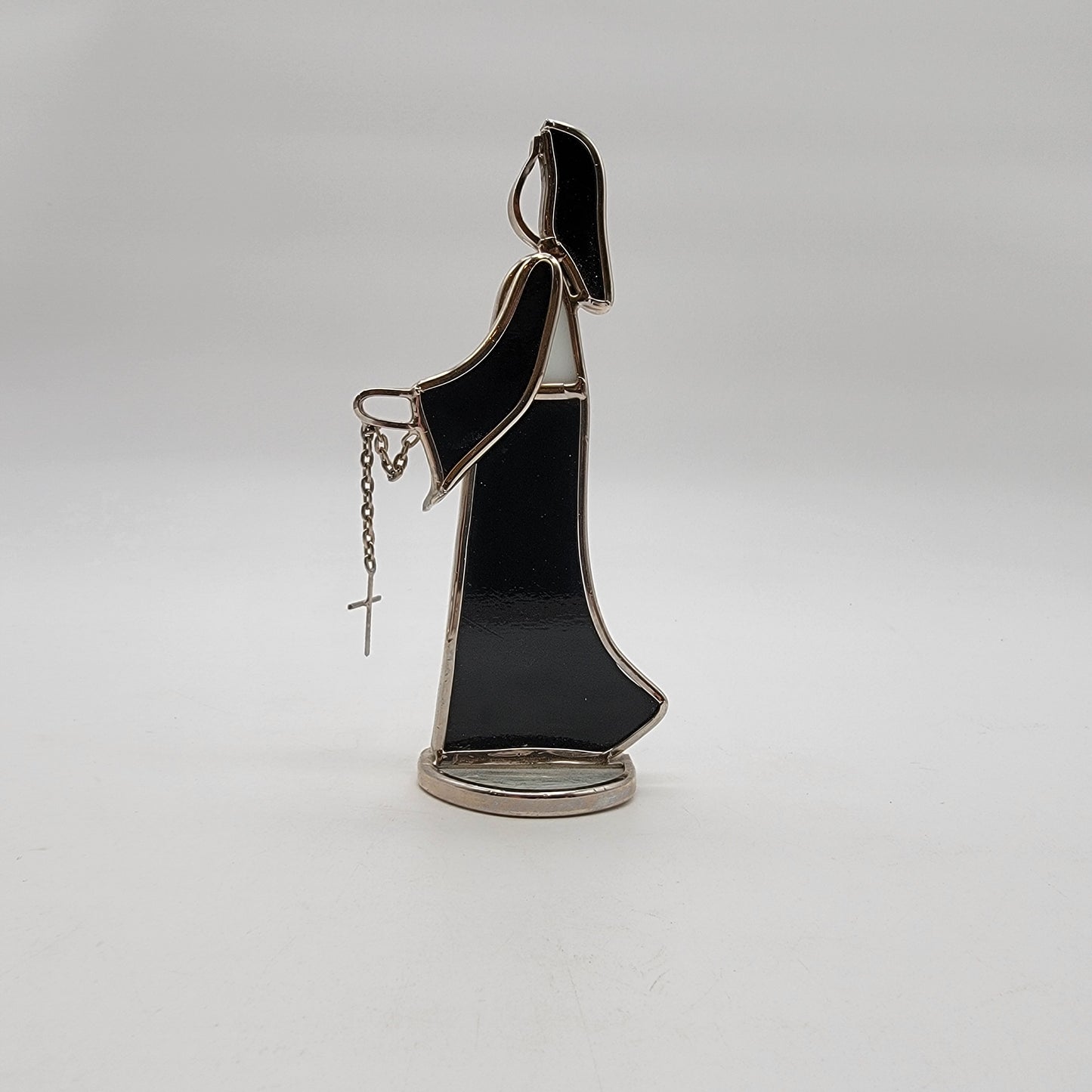 Stained Glass Nun Figurine With Rosary Chain - 5.5"