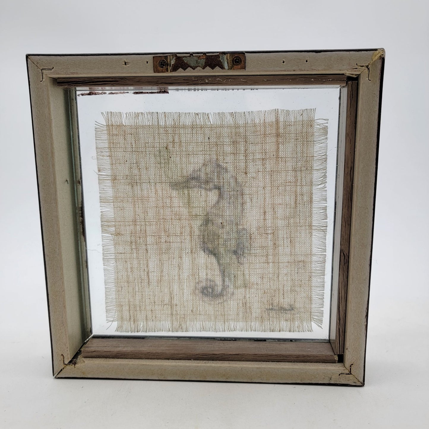 Framed Linen Seahorse Art Signed By Artist
