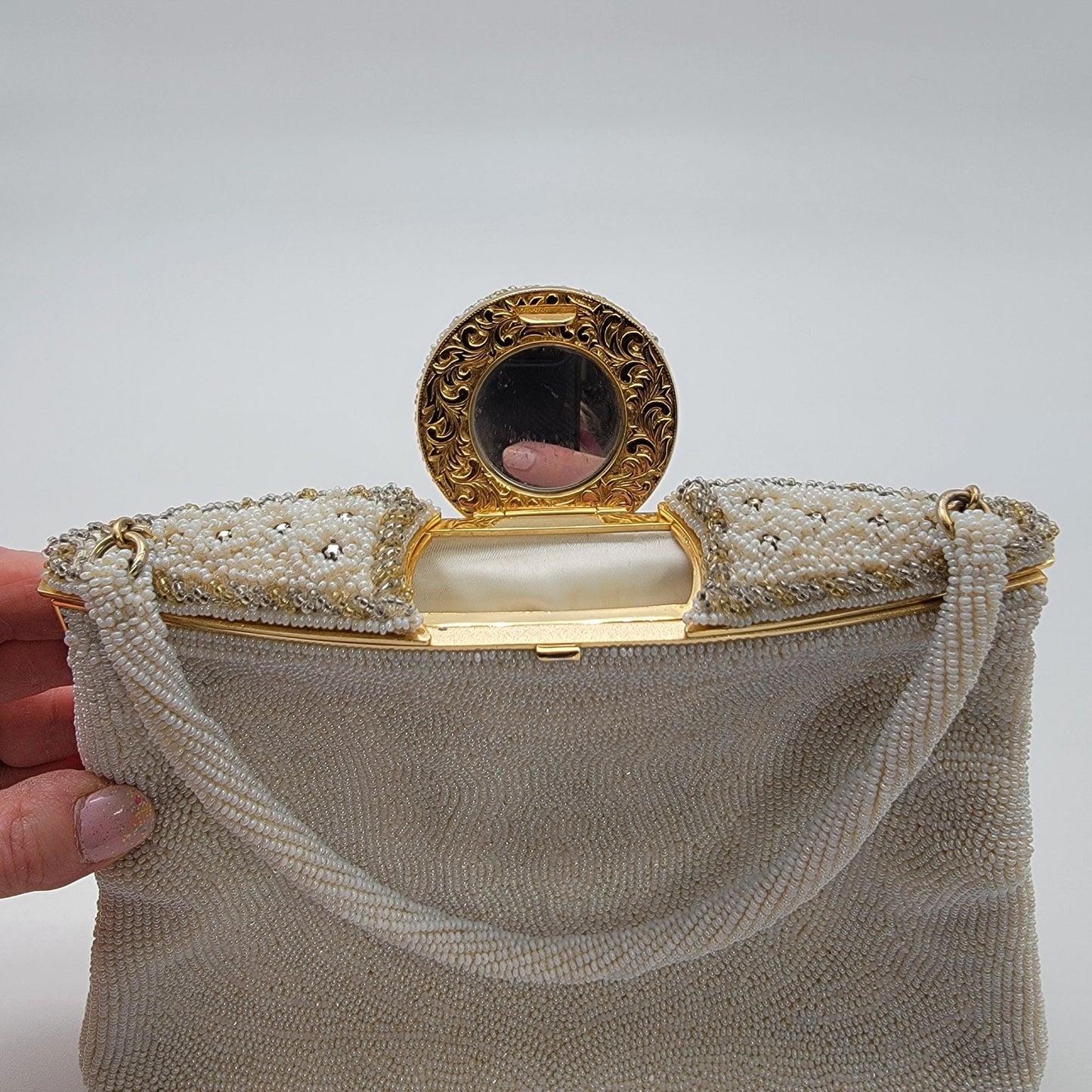 Vintage Walborg White Beaded Evening Bag Purse