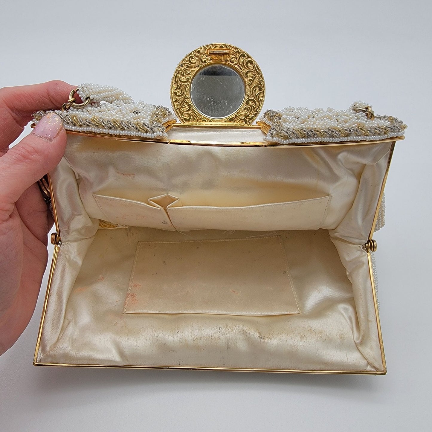 Vintage Walborg White Beaded Evening Bag Purse