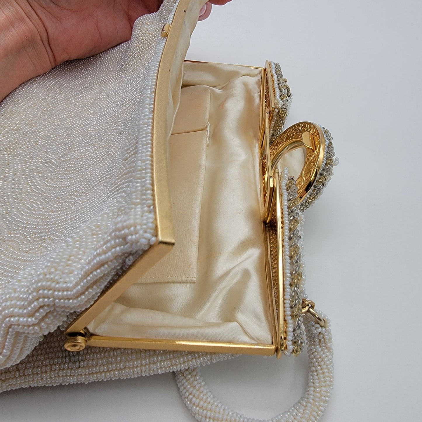 Vintage Walborg White Beaded Evening Bag Purse