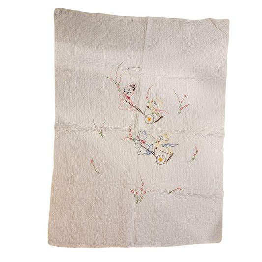 Vintage Hand-Embroidered Baby Quilt With Animals
