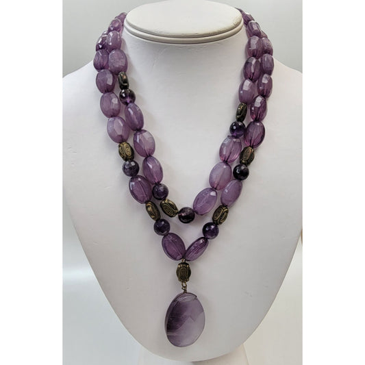 Natural Faceted Faux Amethyst Beaded Necklace With Dream Amethyst Pendant
