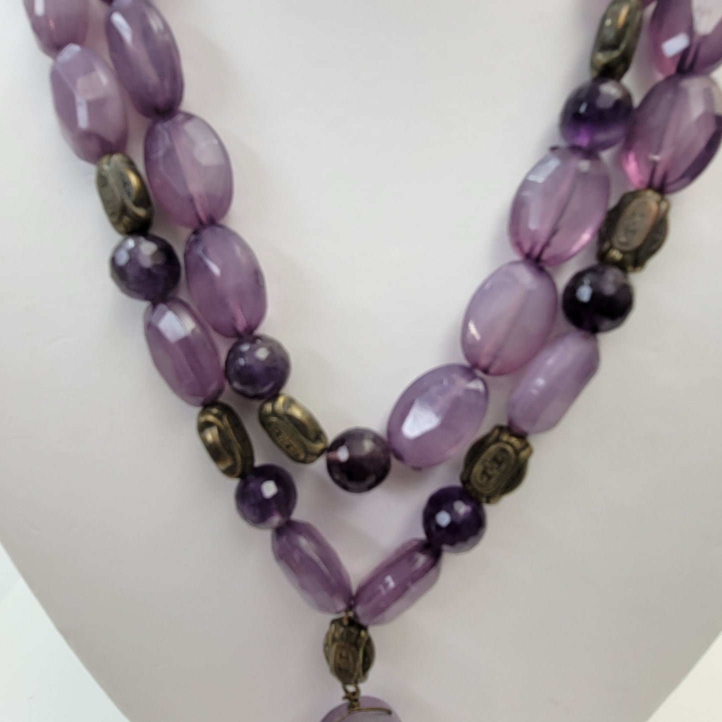 Natural Faceted Faux Amethyst Beaded Necklace With Dream Amethyst Pendant