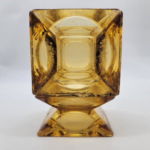 1970s Upcycled Amber Glass Ashtray Cube Vase Candle Holder