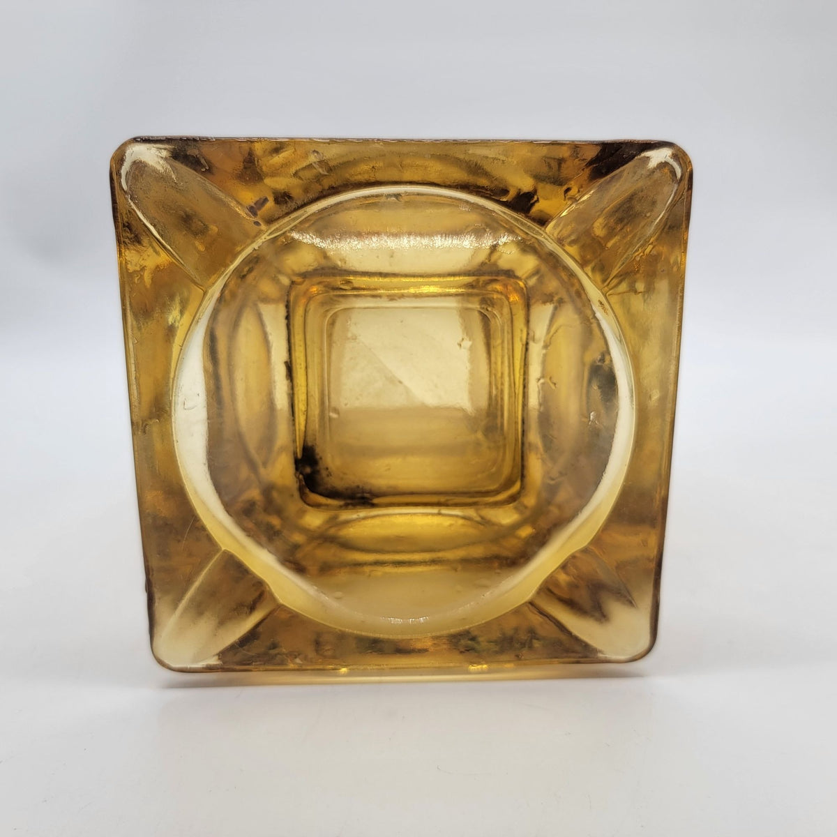 1970s Upcycled Amber Glass Ashtray Cube Vase Candle Holder