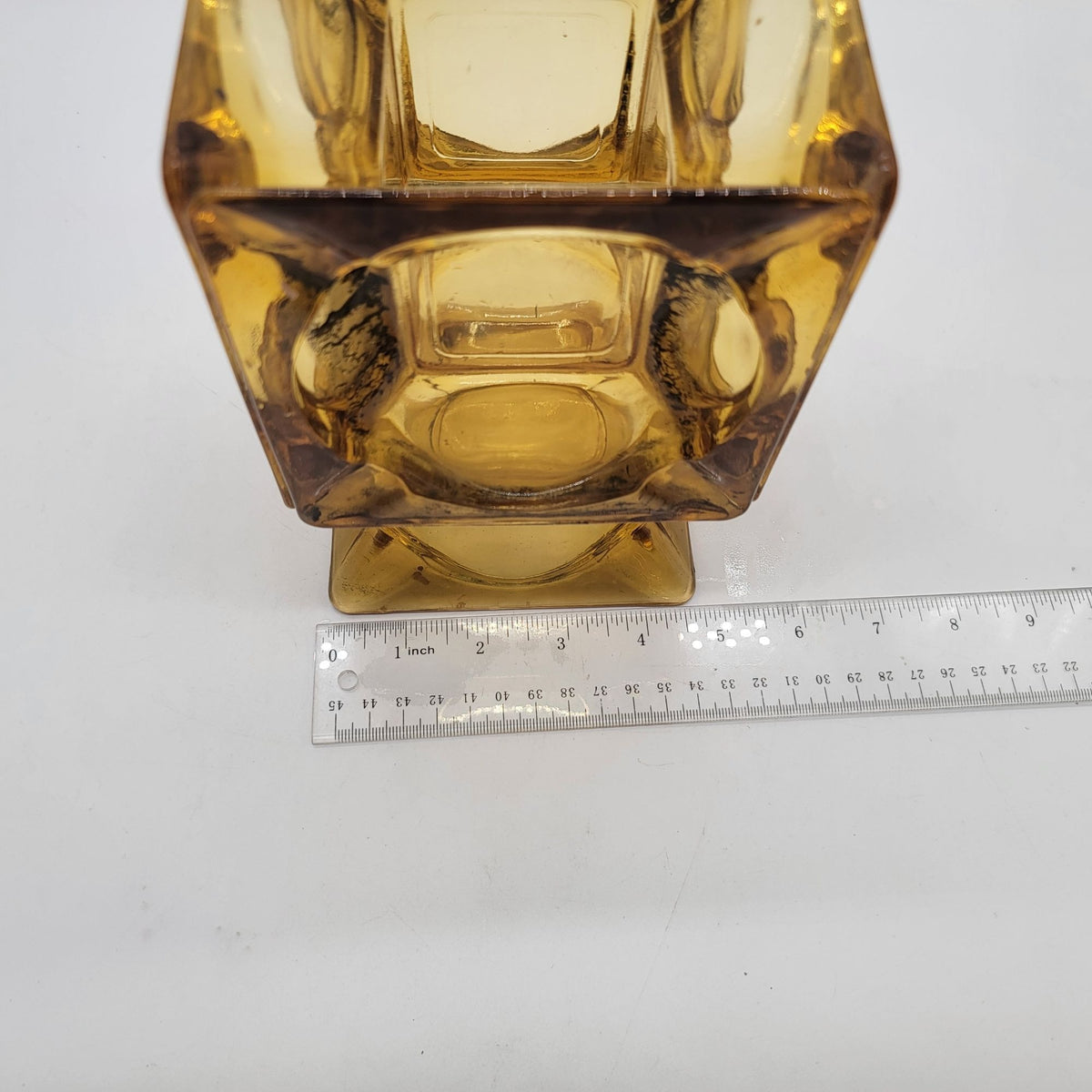 1970s Upcycled Amber Glass Ashtray Cube Vase Candle Holder