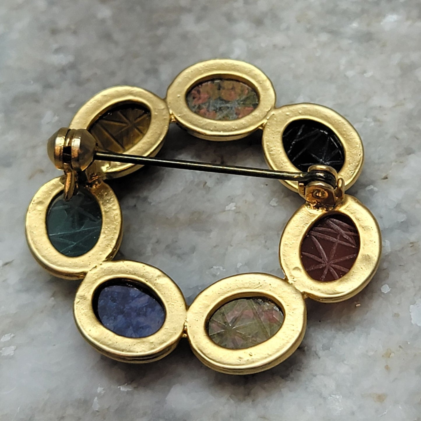 Vintage Gemstone Scarab Circle Brooch