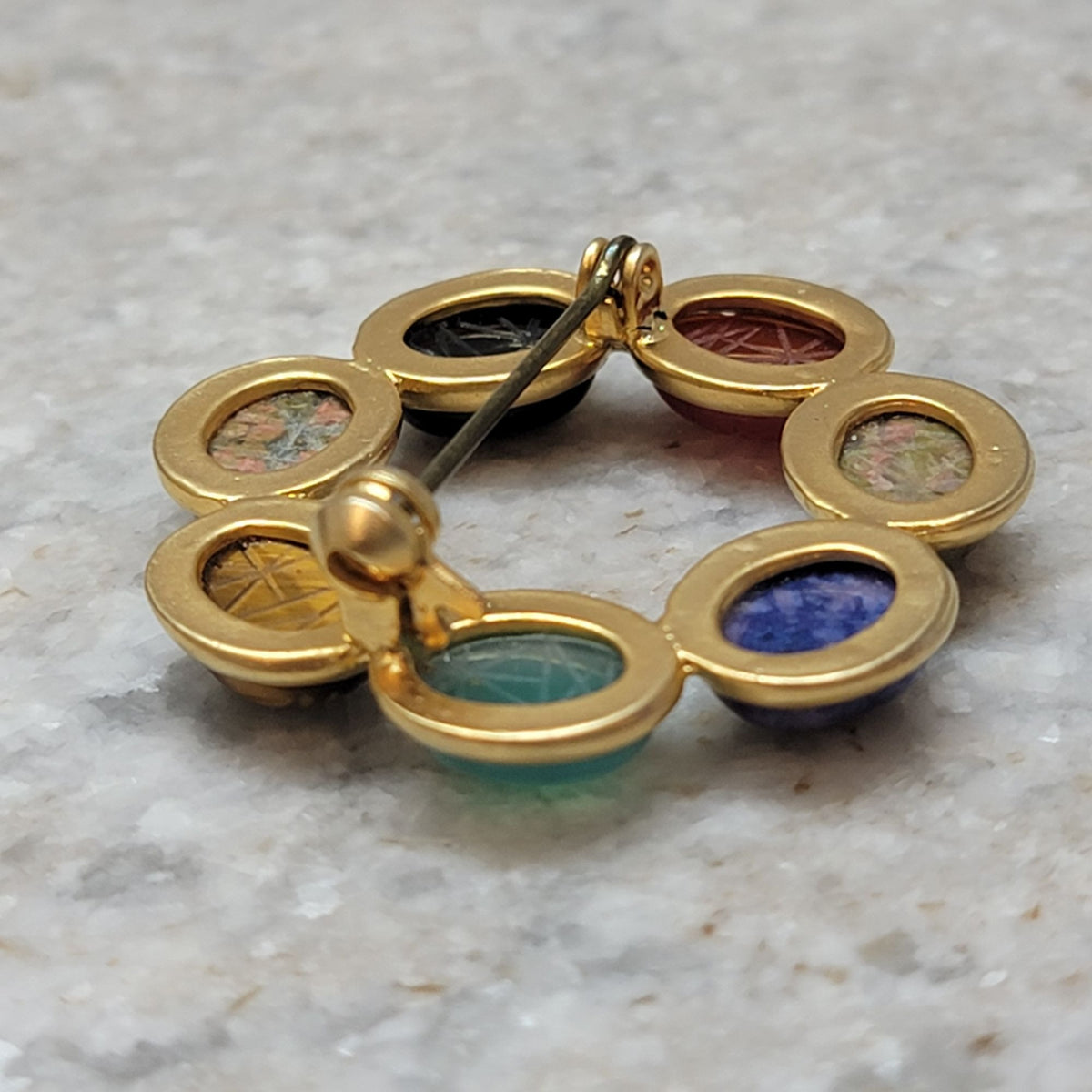 Vintage Gemstone Scarab Circle Brooch