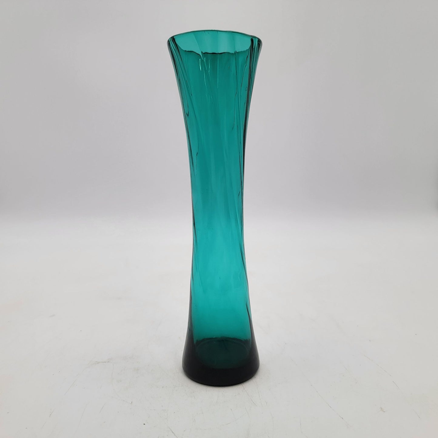 Vintage Teal Glass Vase w/ Swirled Design