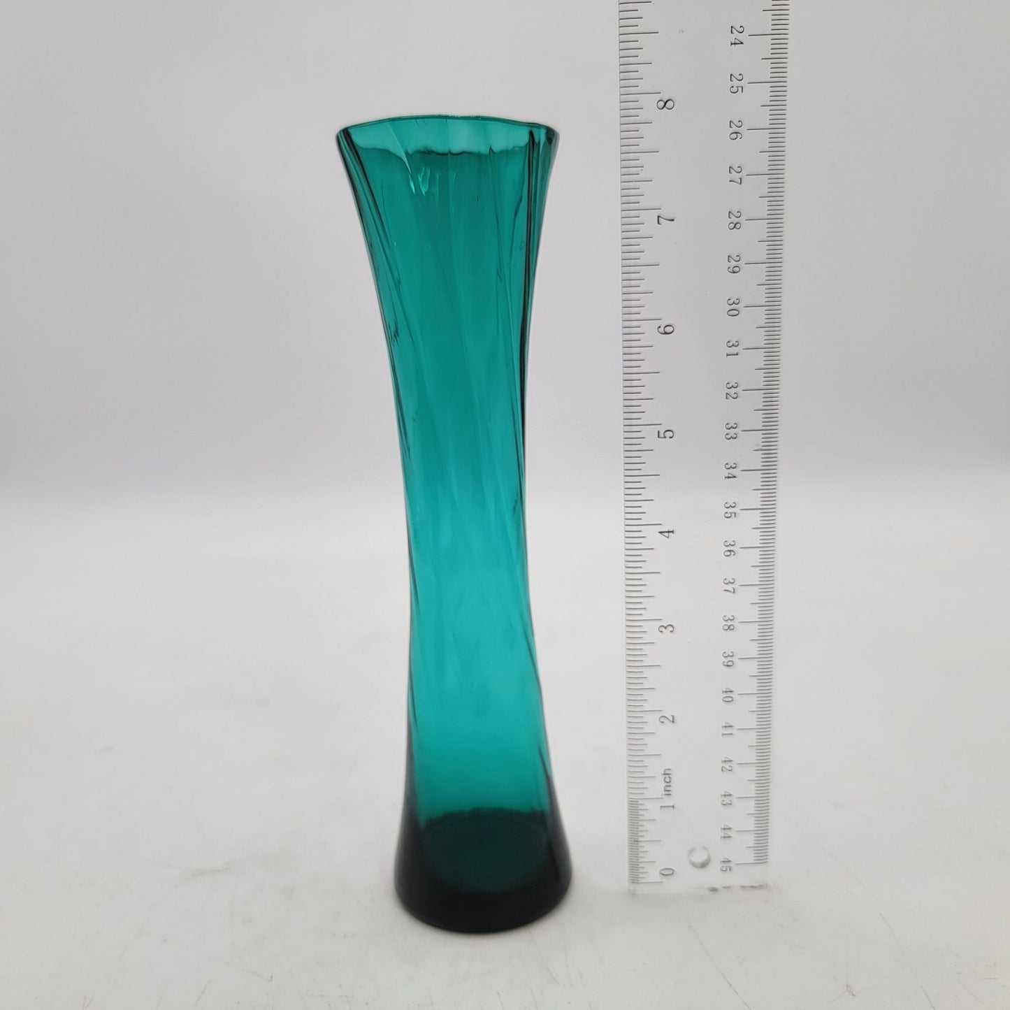 Vintage Teal Glass Vase w/ Swirled Design