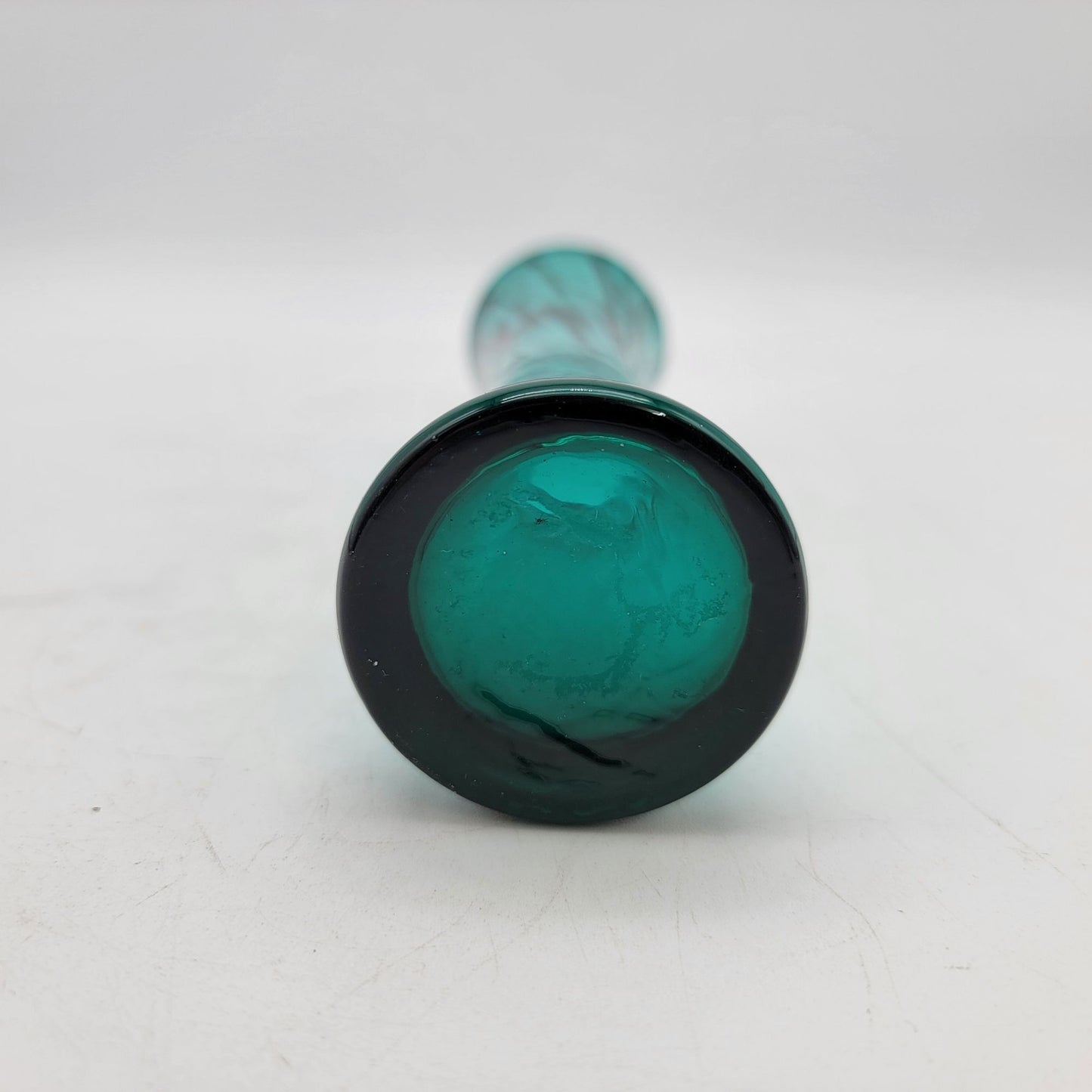 Vintage Teal Glass Vase w/ Swirled Design