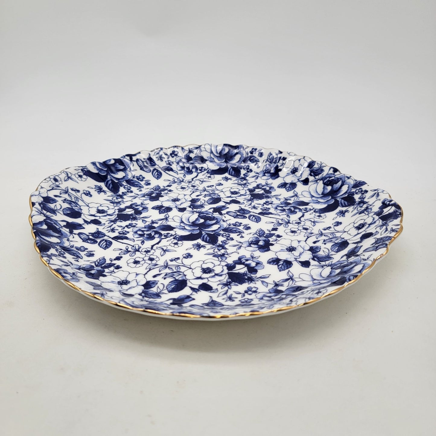 Allyn Nelson Collection Blue & White Chintz Fine Bone China Cake Serving Dish