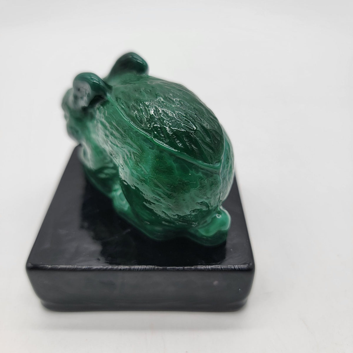 Bohemian Czech Malachite Green Glass Rabbit Paperweight With Black Base
