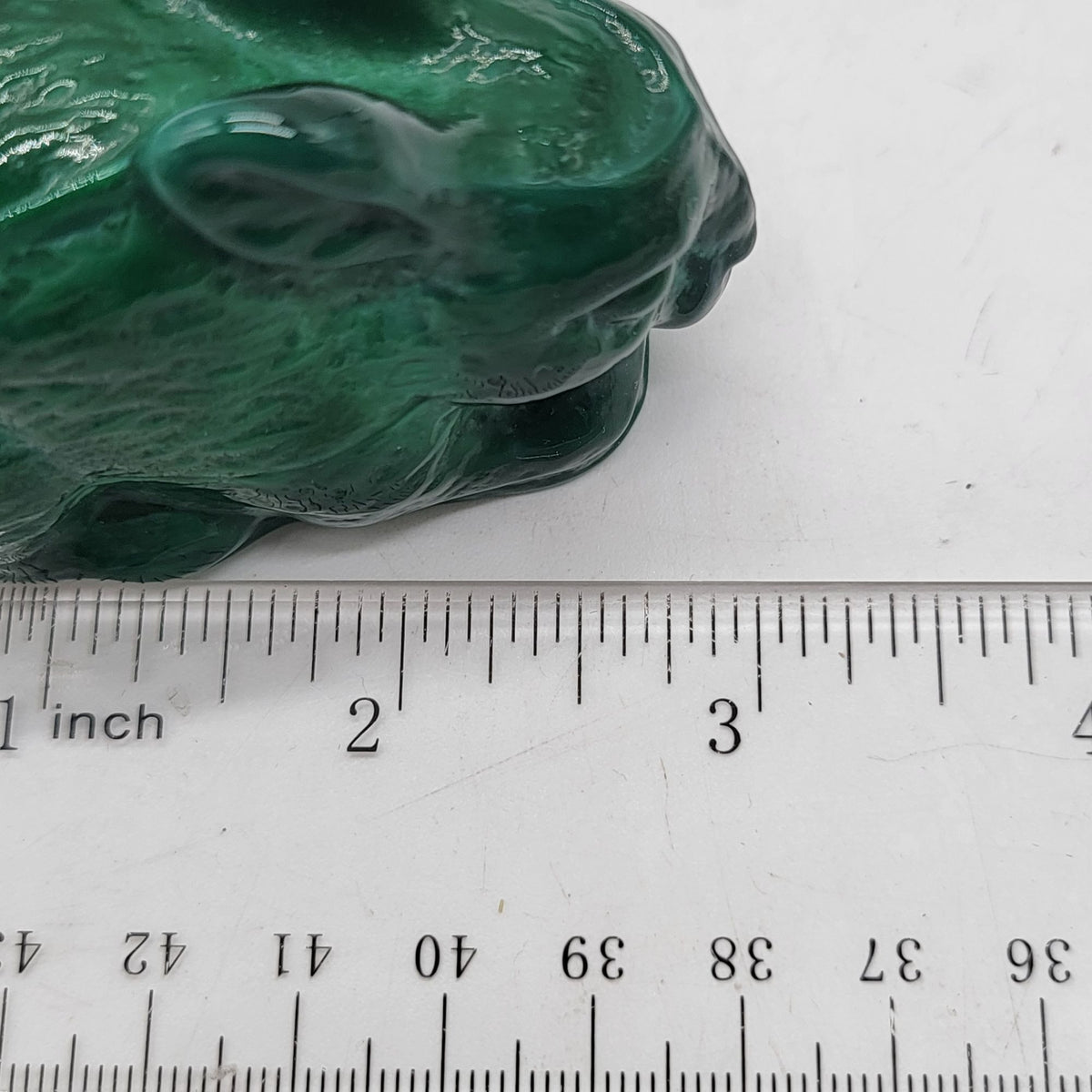 Bohemian Czech Malachite Green Glass Rabbit Paperweight With Black Base