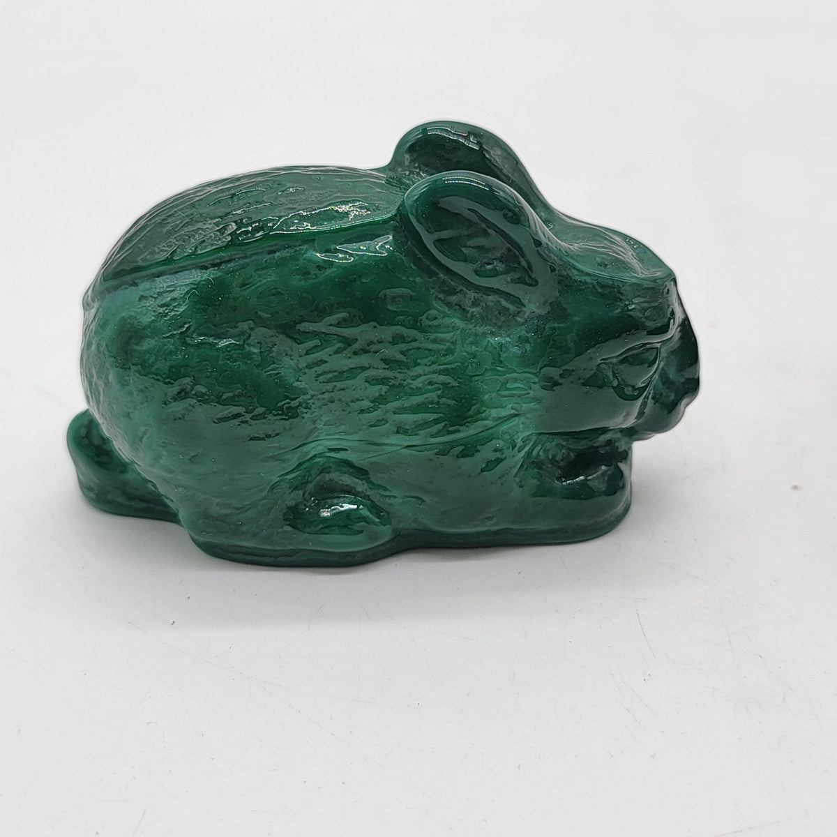 Bohemian Czech Malachite Green Glass Rabbit Paperweight With Black Base