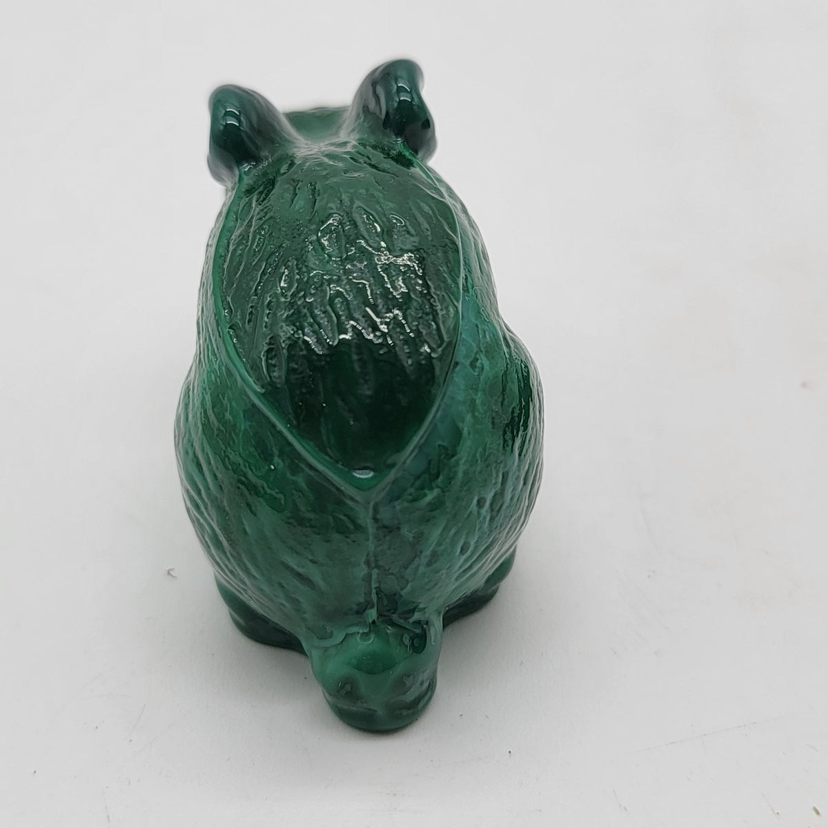Bohemian Czech Malachite Green Glass Rabbit Paperweight With Black Base