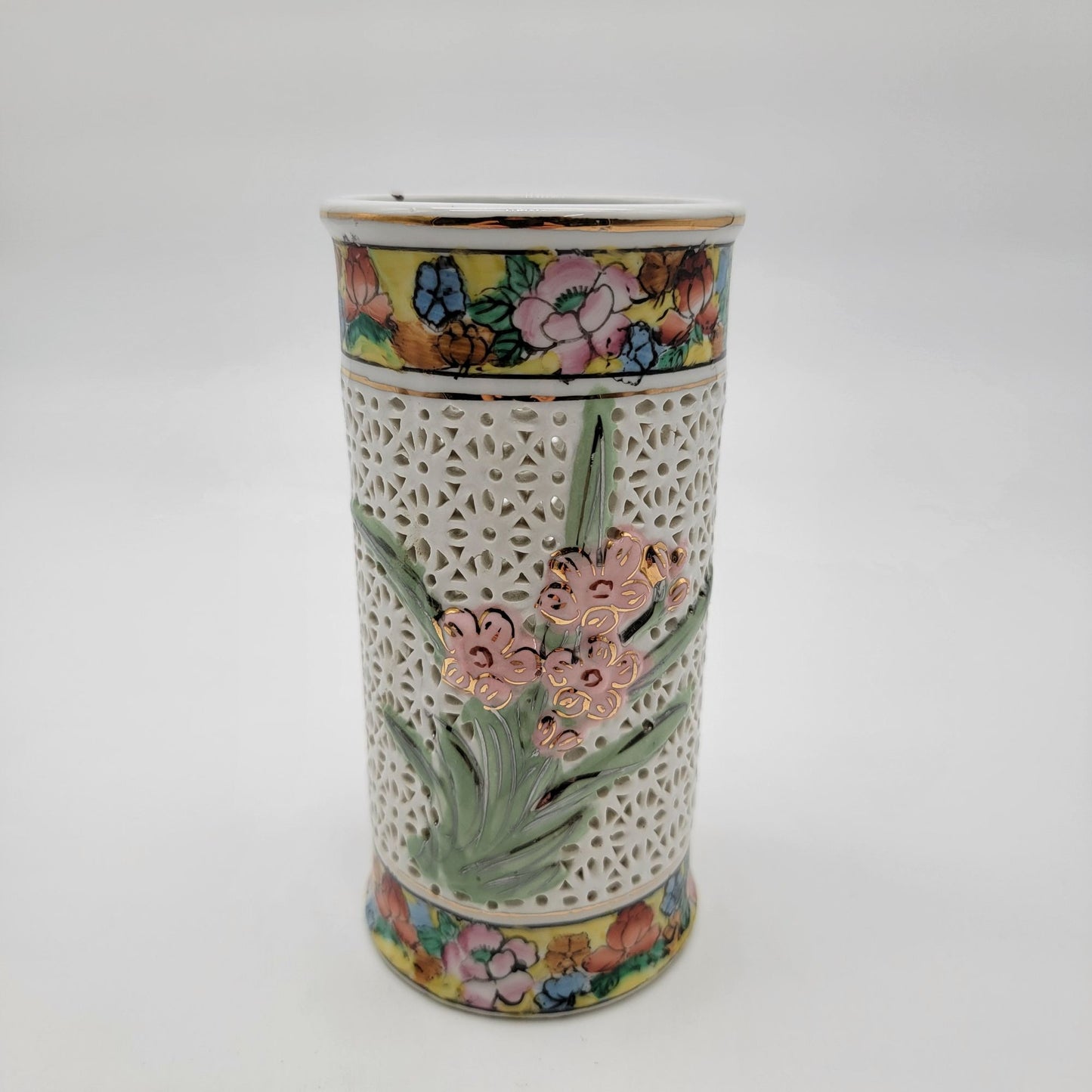 Vintage Reticulated Blanc De Chine Porcelain Vase