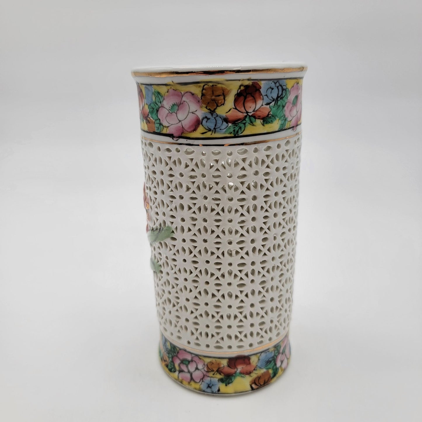 Vintage Reticulated Blanc De Chine Porcelain Vase