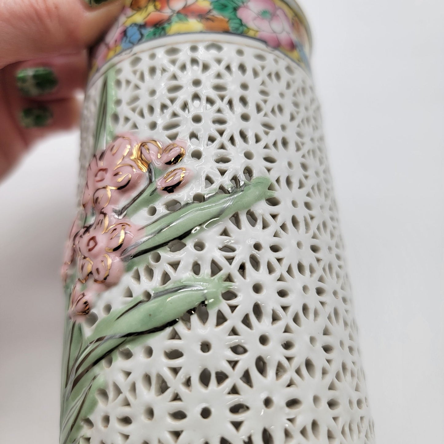 Vintage Reticulated Blanc De Chine Porcelain Vase