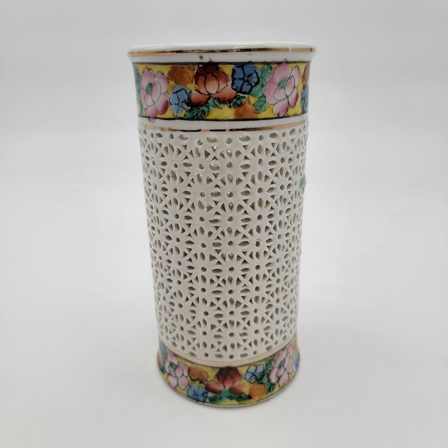 Vintage Reticulated Blanc De Chine Porcelain Vase