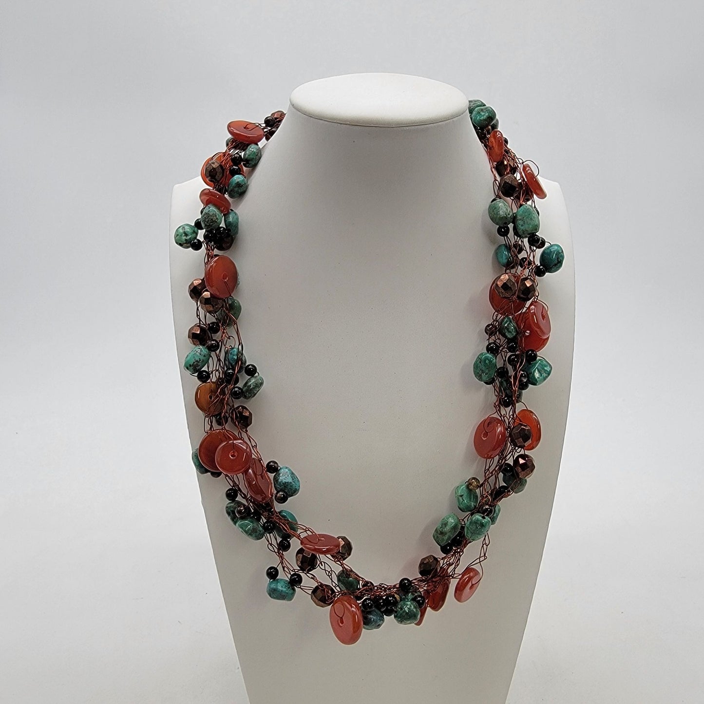 Artisan Turquoise & Carnelian Copper Wire Necklace