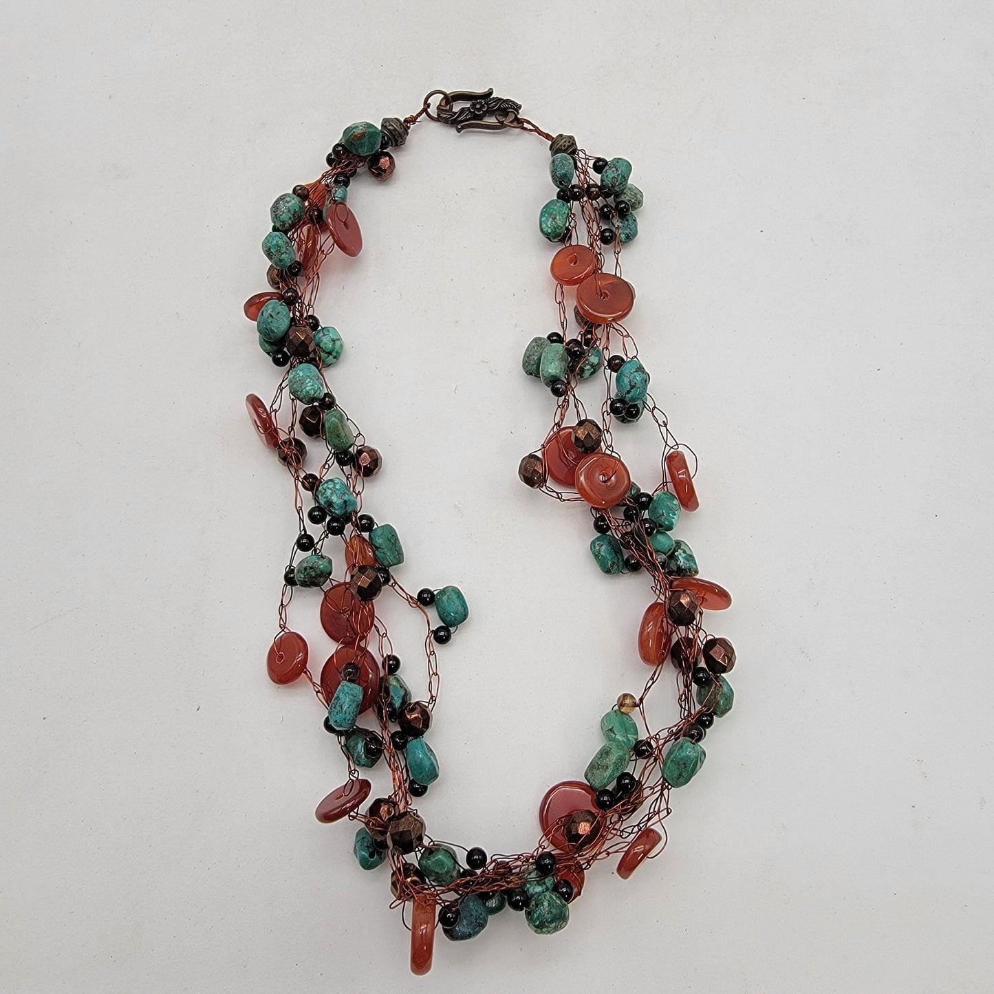 Artisan Turquoise & Carnelian Copper Wire Necklace
