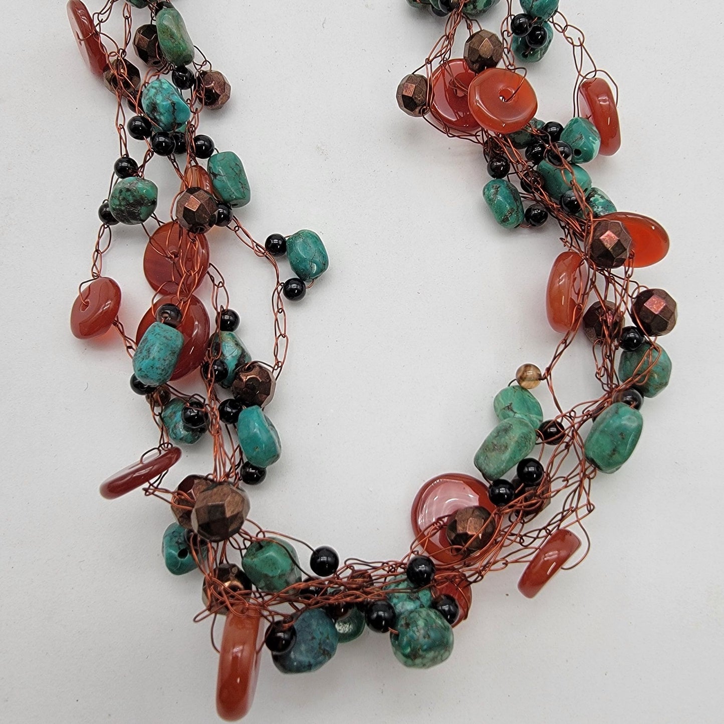 Artisan Turquoise & Carnelian Copper Wire Necklace