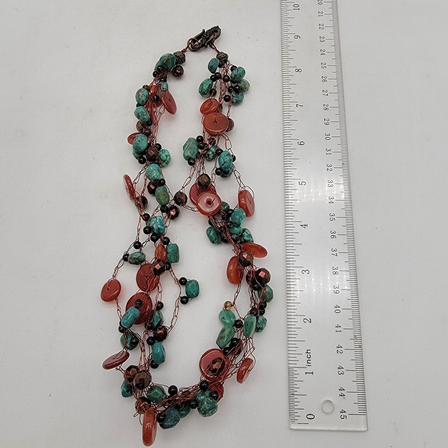 Artisan Turquoise & Carnelian Copper Wire Necklace