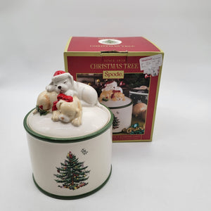 Spode Christmas Tree Puppy Candy Jar With Box