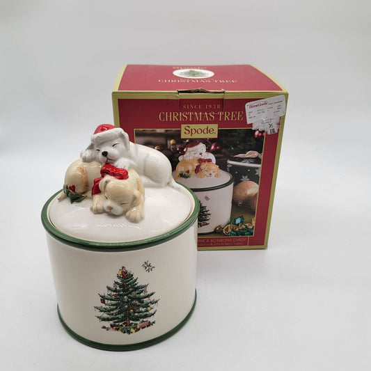 Spode Christmas Tree Puppy Candy Jar With Box