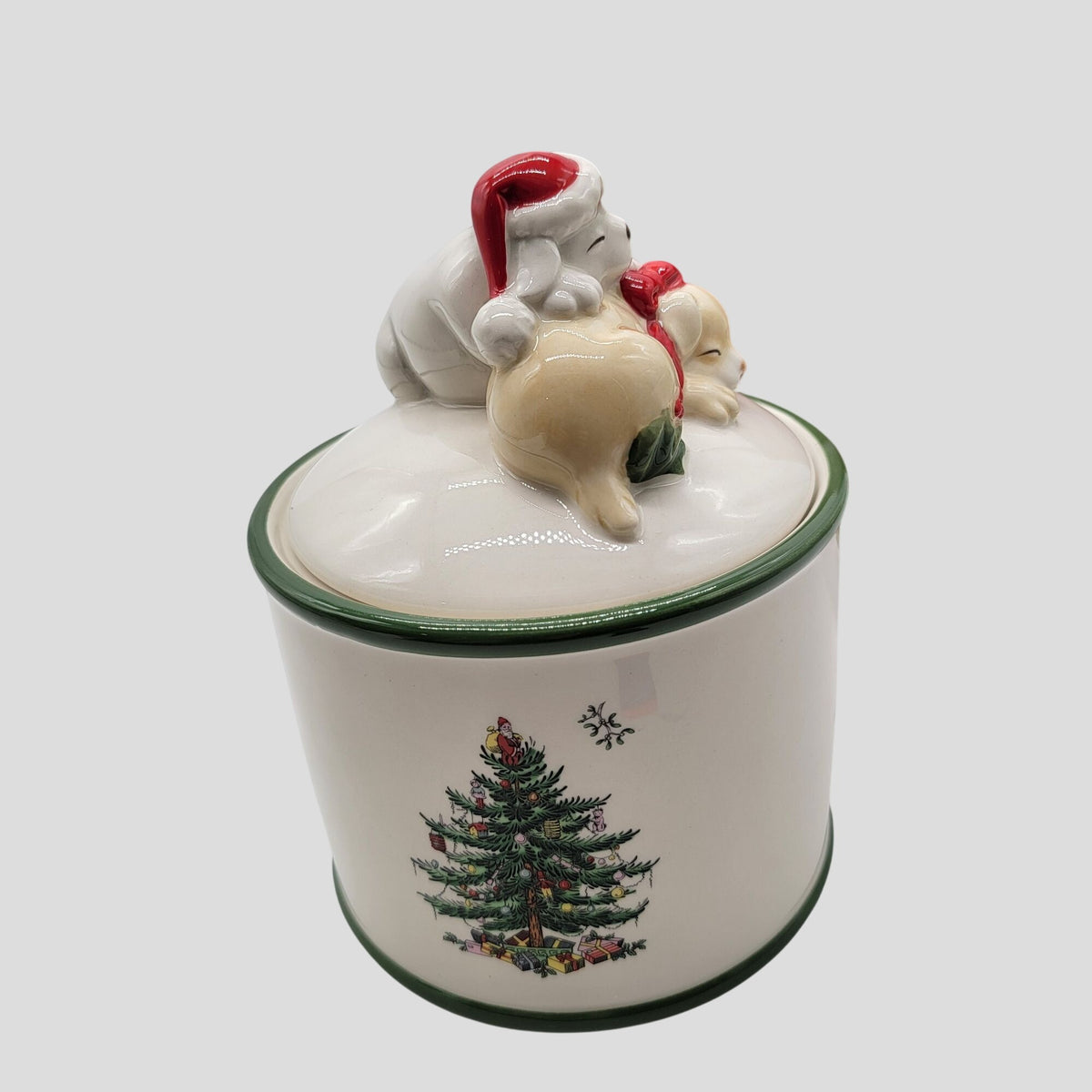 Spode Christmas Tree Puppy Candy Jar With Box
