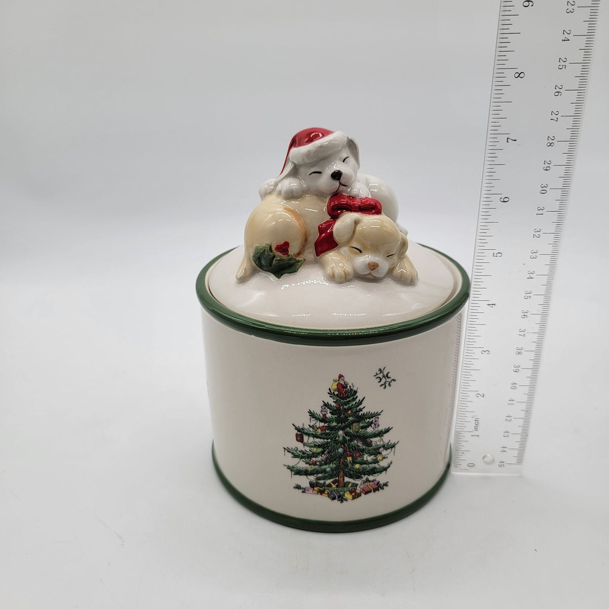 Spode Christmas Tree Puppy Candy Jar With Box