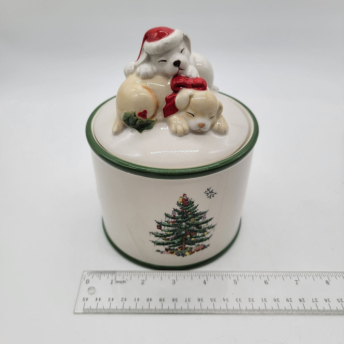 Spode Christmas Tree Puppy Candy Jar With Box