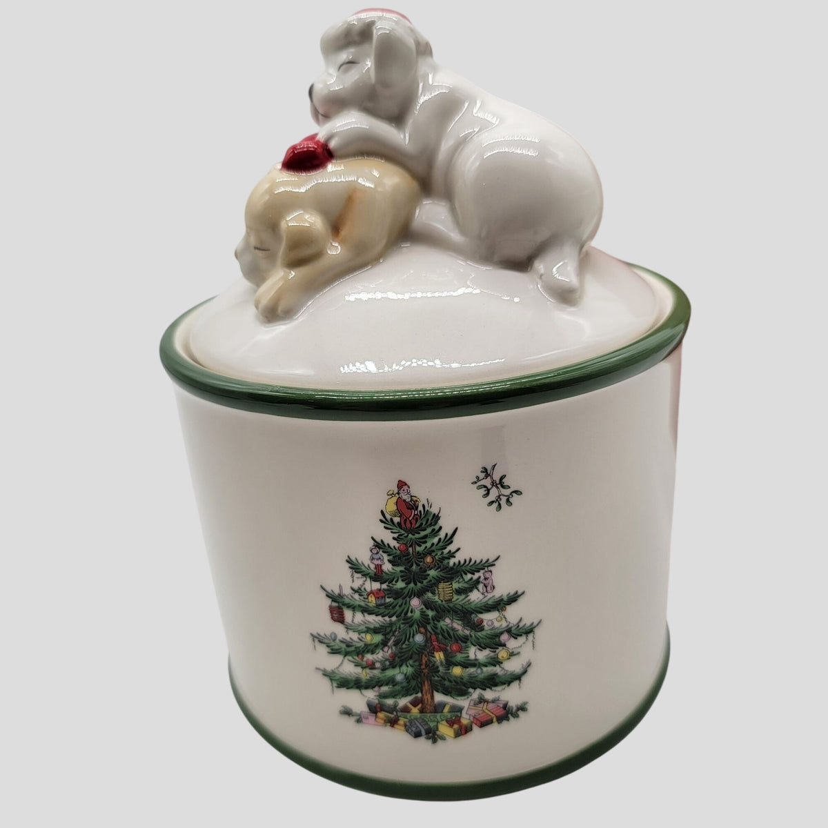 Spode Christmas Tree Puppy Candy Jar With Box