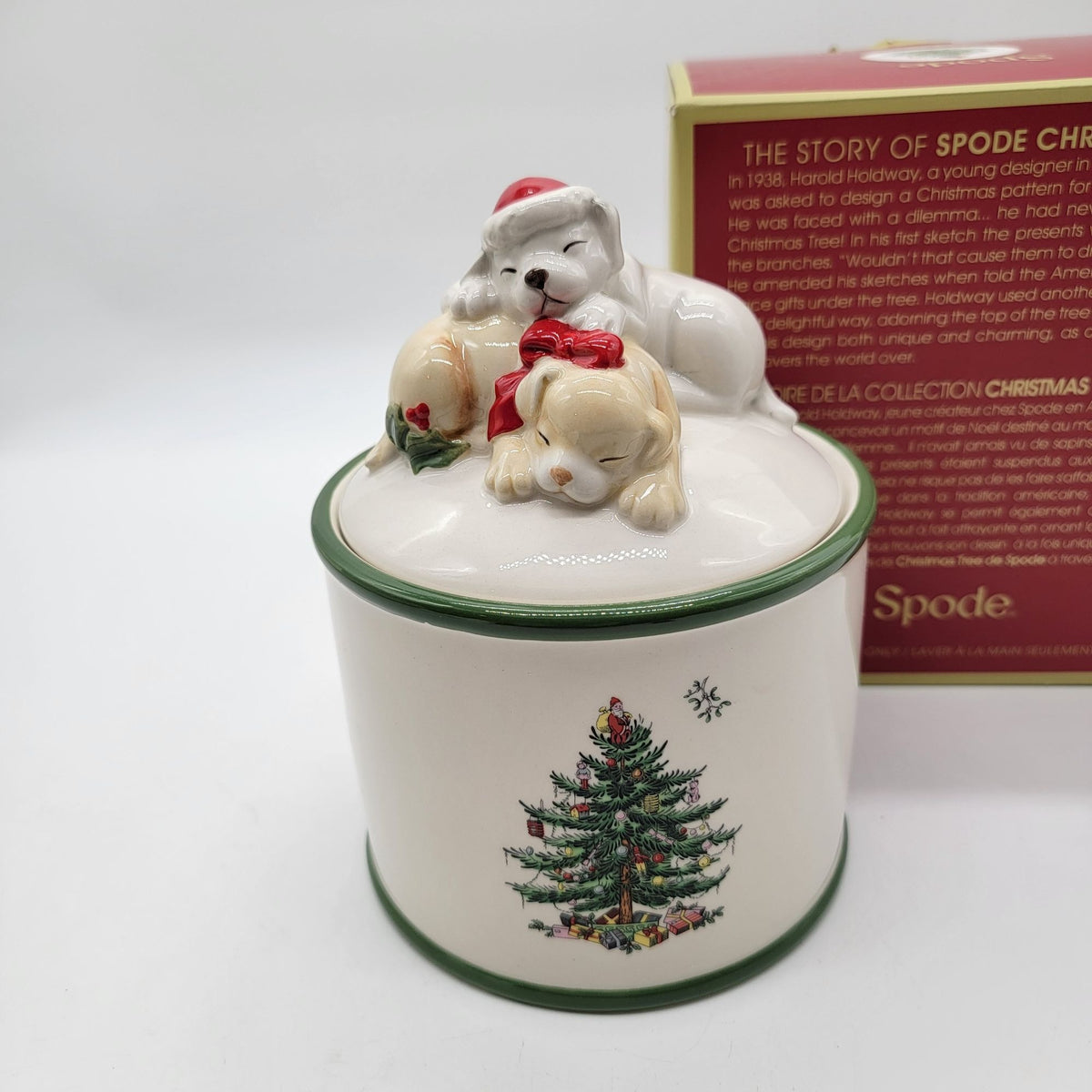 Spode Christmas Tree Puppy Candy Jar With Box