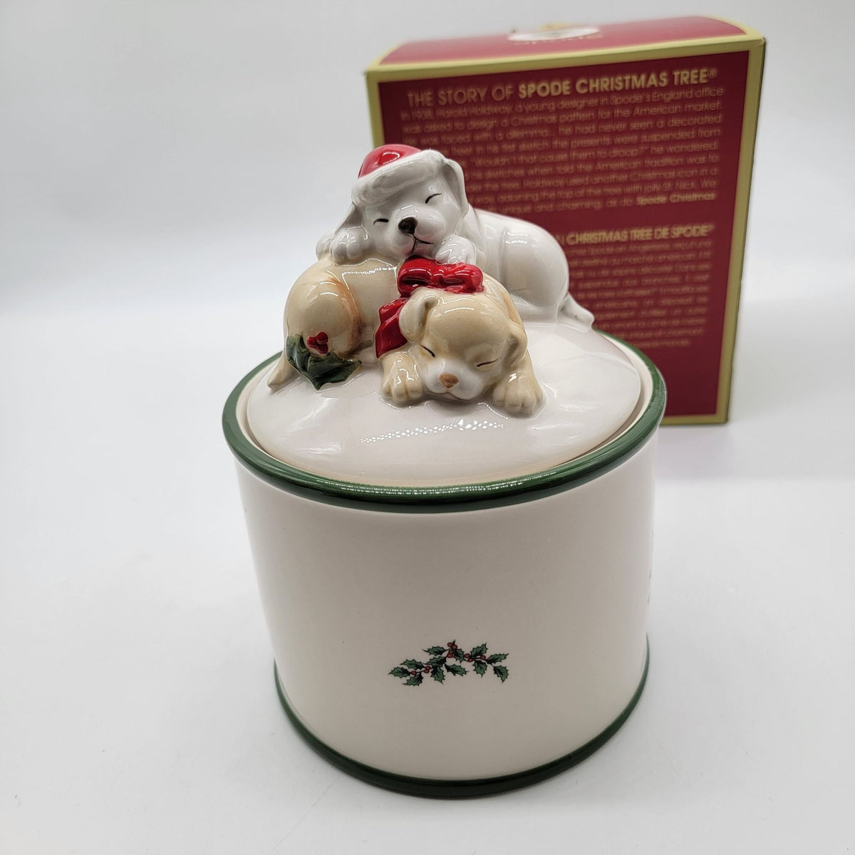 Spode Christmas Tree Puppy Candy Jar With Box