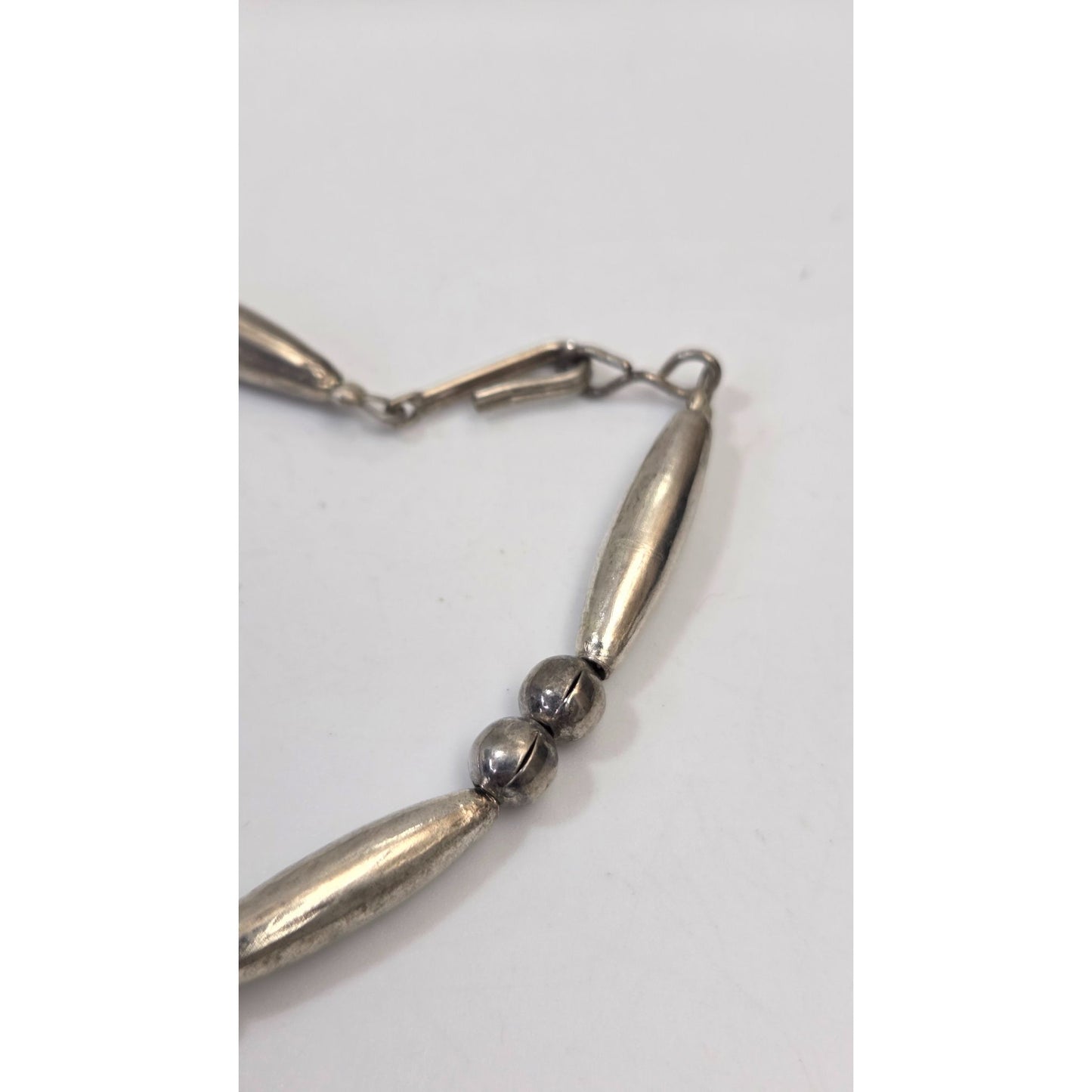 Vintage Hematite  & Hand-Carved 925 Silver Beaded Necklace 23"