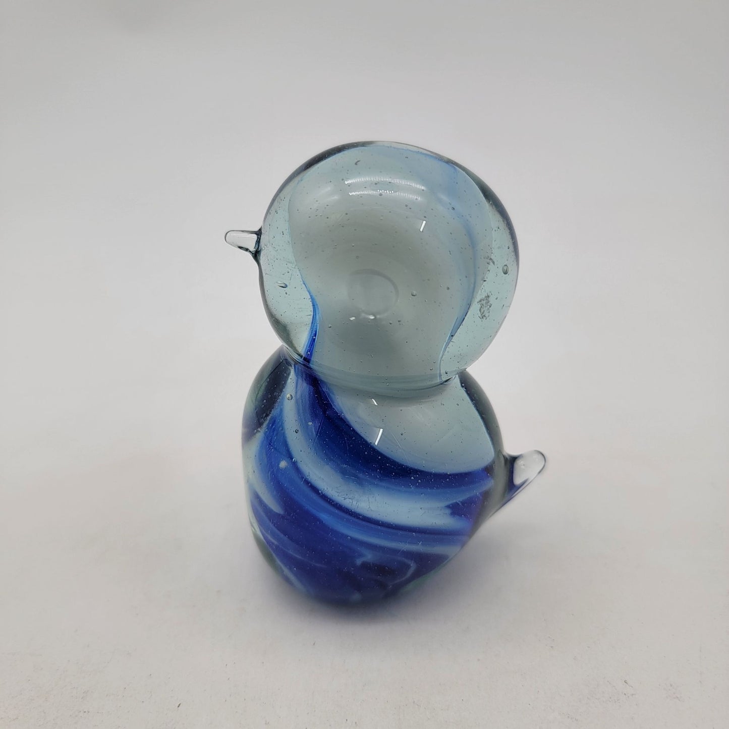Vintage Blue White Swirl Art Glass Duck Bird Sculpture