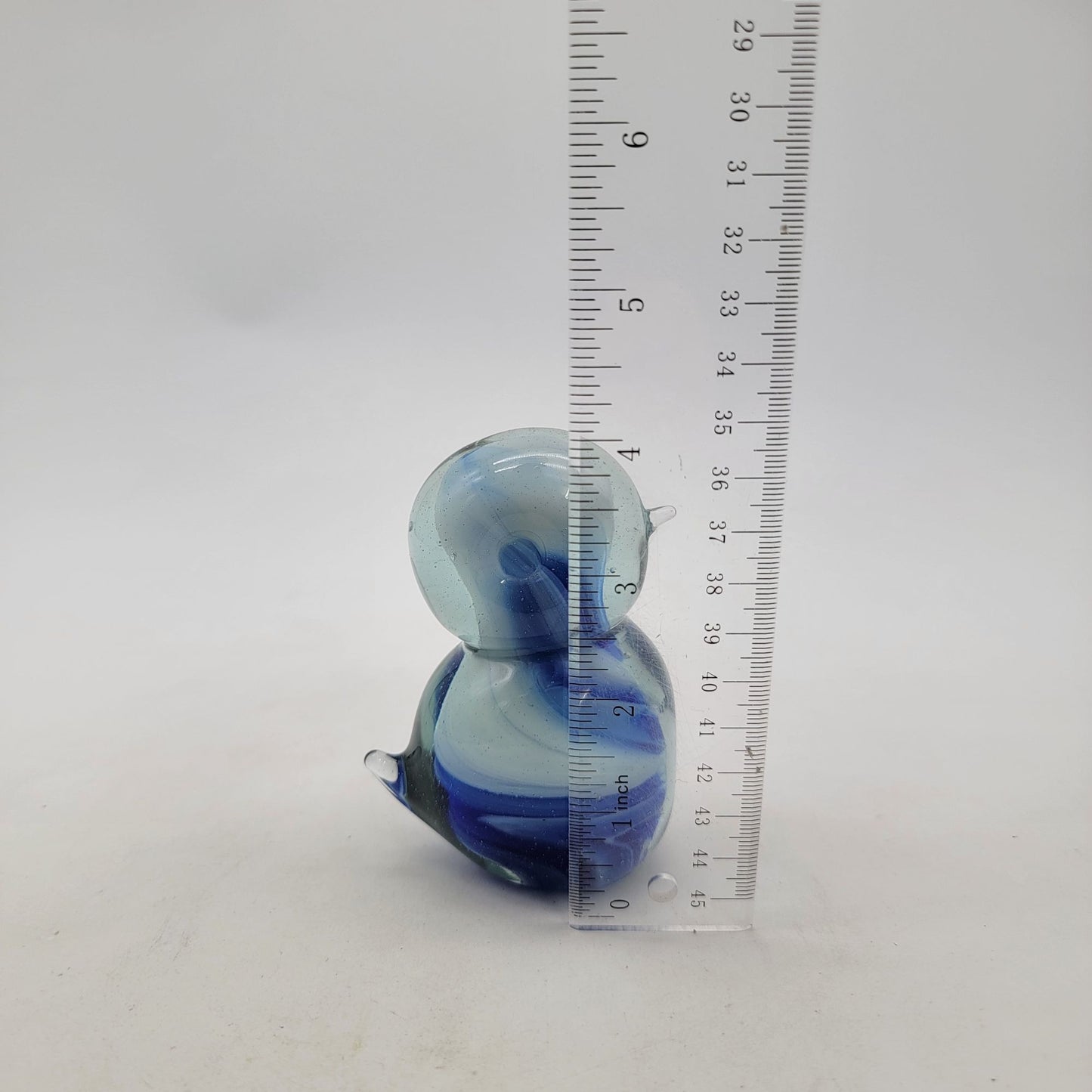 Vintage Blue White Swirl Art Glass Duck Bird Sculpture