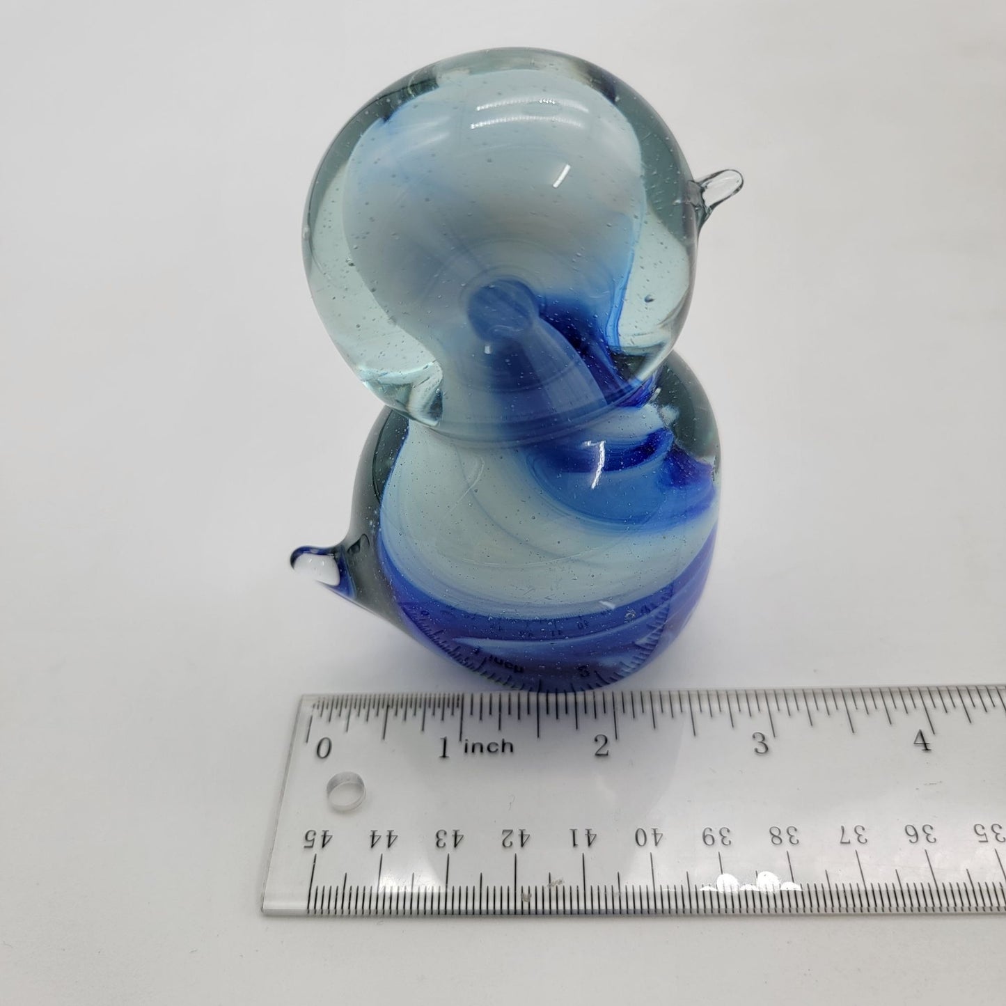 Vintage Blue White Swirl Art Glass Duck Bird Sculpture